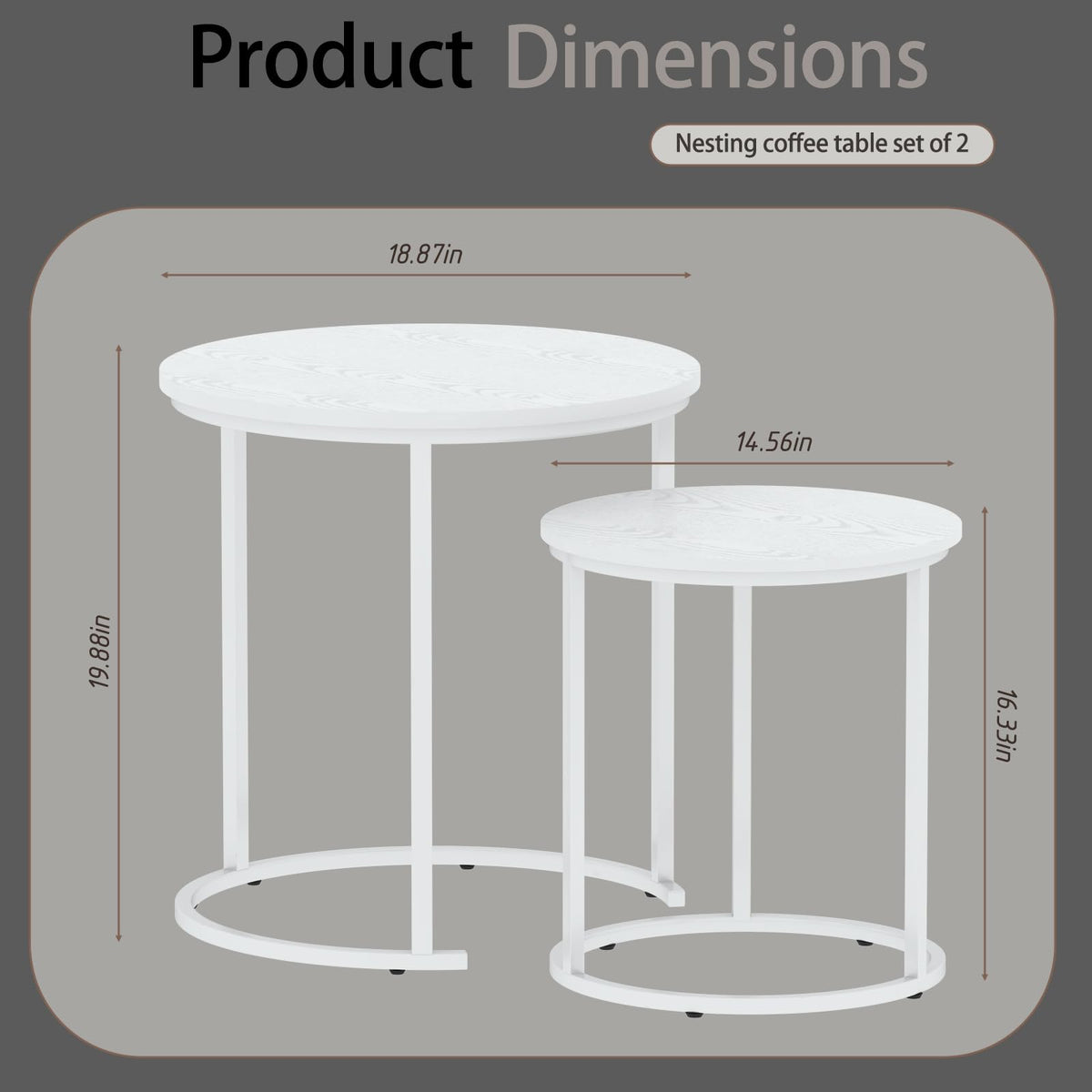Garden 4 you Nest of Tables Set of 2,Round Coffee Table for Living Room,White Removable Coffee Table Set,Nesting Tables End Table for Living Room