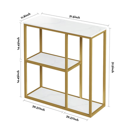 WOHOMO Console Table Small Gold Entryway Tables with Storage Shelves 80cm