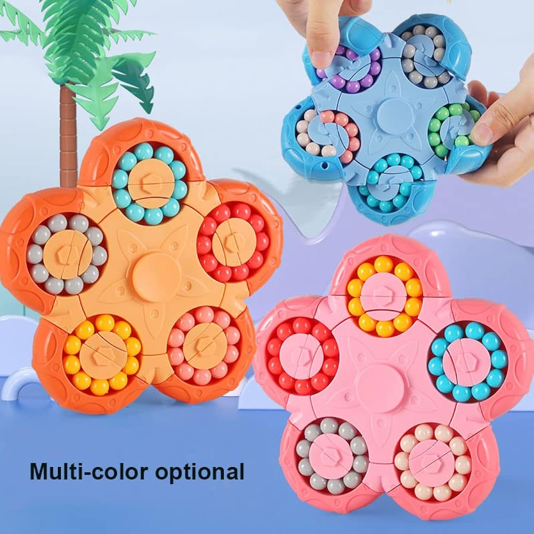 Magic Bean Rotating Cube Toy,Fidget Toy Spinner Ball Sorting Game Puzzle Brain Training Handheld Spinning Decompression Toy,Jigsaw Bean Toy Gifts for Kids,Teens,Adults Rotating Finger Cube Toy