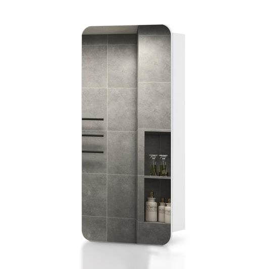 TUKAILAi Single Door Bathroom Mirror Cabinet, 45 x 90cm White Wall Mounted Storage Cabinet with 3 Storage Shelfves Round Corner Mirror Cupboard 1 Door