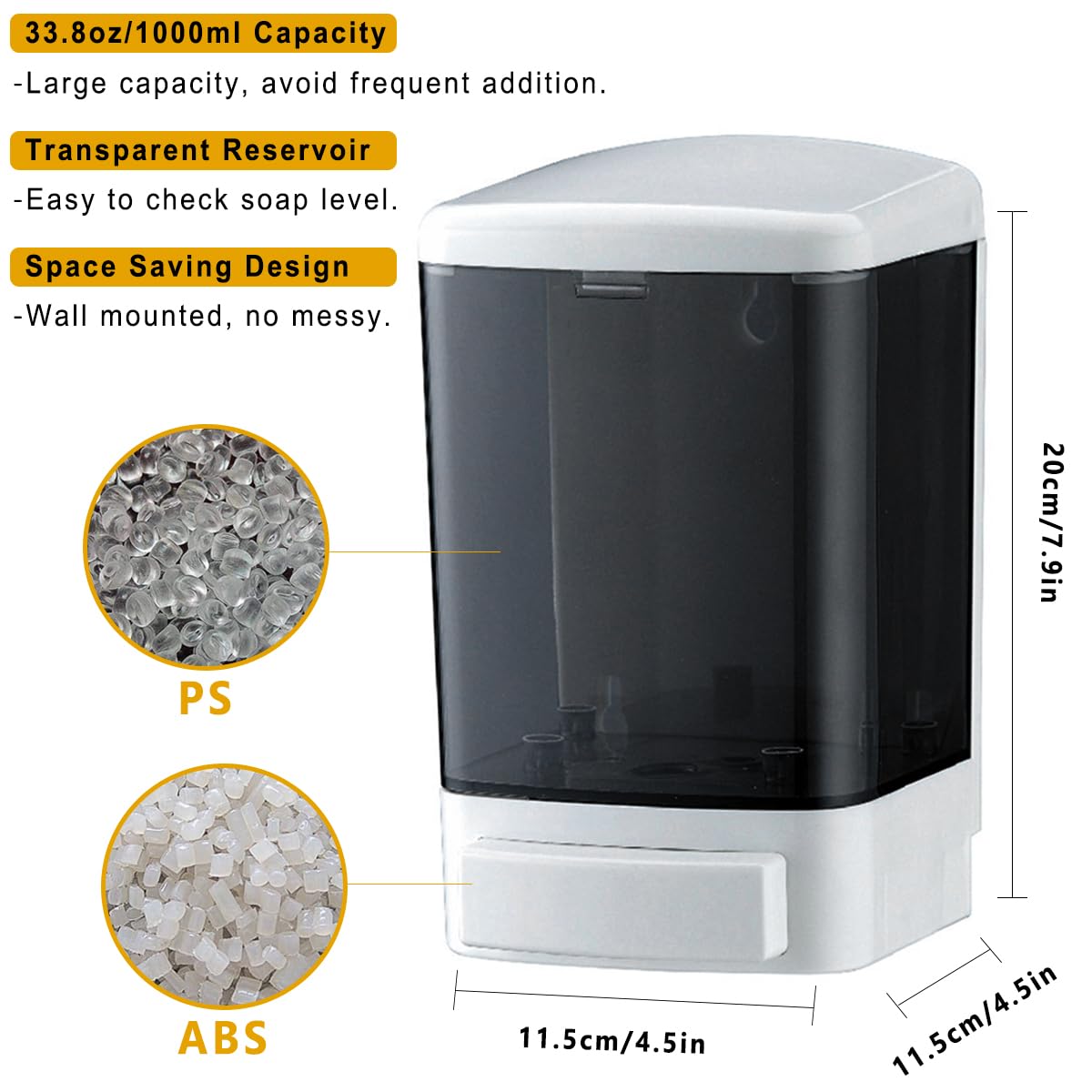 IEALODS Manual Soap Dispenser 33.8oz / 1000ml Wall Mounted Soap Dispenser Hand Commercial Soap Dispenser for Bathroom Kitchen Hotel Restaurant