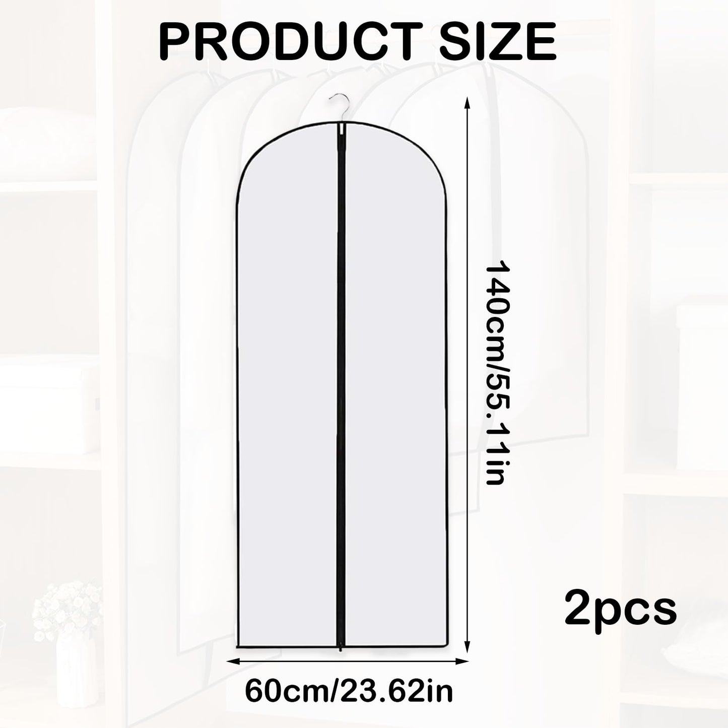 Dress Bags Covers long,2 PCS Dress Covers Garment bags Full Length,Garment Covers Translucent with Zip Waterproof Dustproof Long Dress Bags Covers