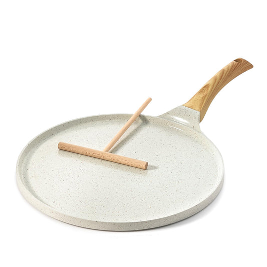 SENSARTE Nonstick Pancake Pan with Spreader, 30cm Natural Ceramic Coating Dosa Pan Crepe Pan Flat Skillet Tawa Griddle with Stay-Cool Handle,