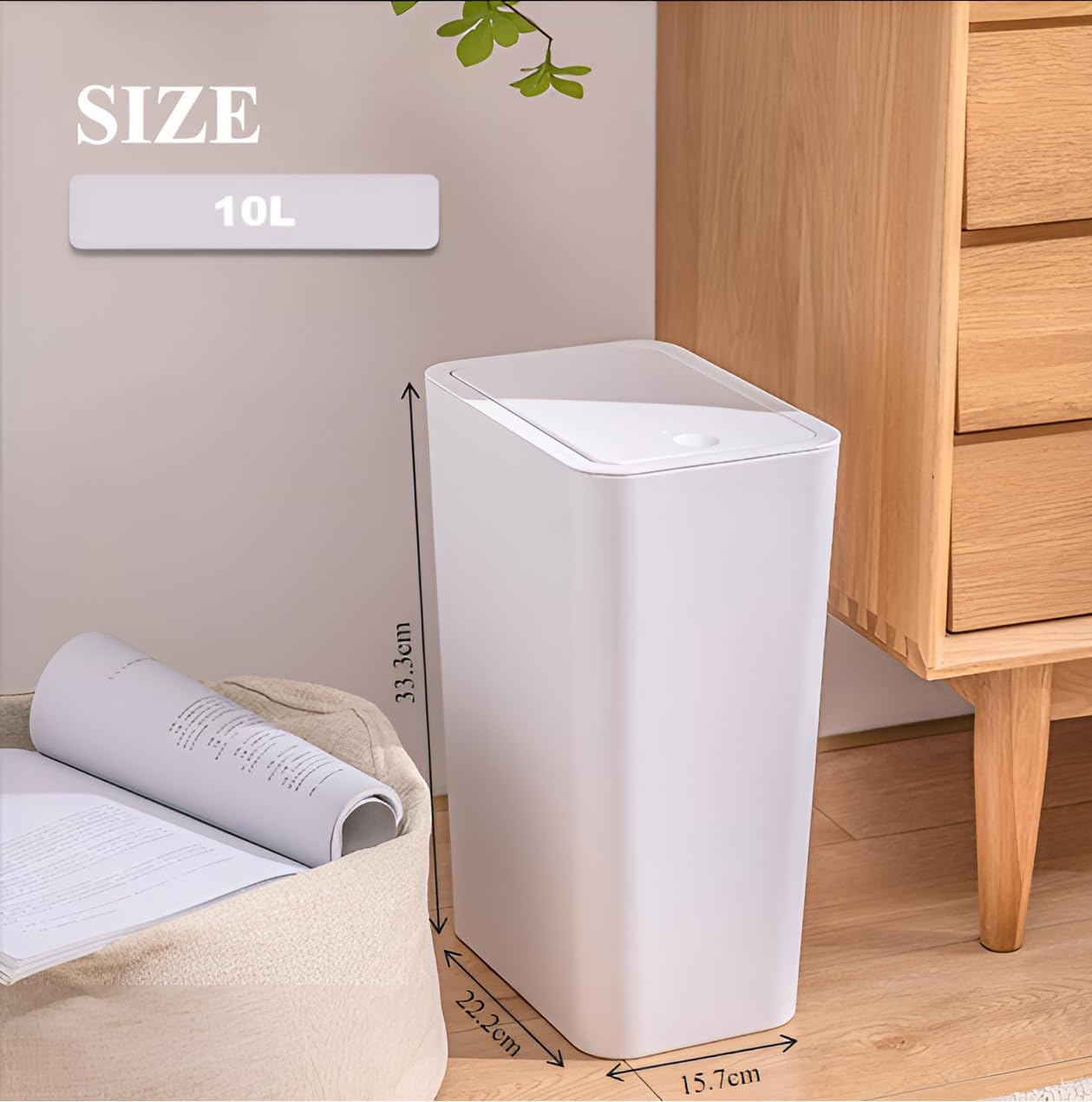 3 Pack Bedroom Bin,10L Slim Bathroom Bin with Lid,Push Button Plastic Waste Bin for Bathroom Anti-Odour,Plastic Thin Trash Can for Office,Living