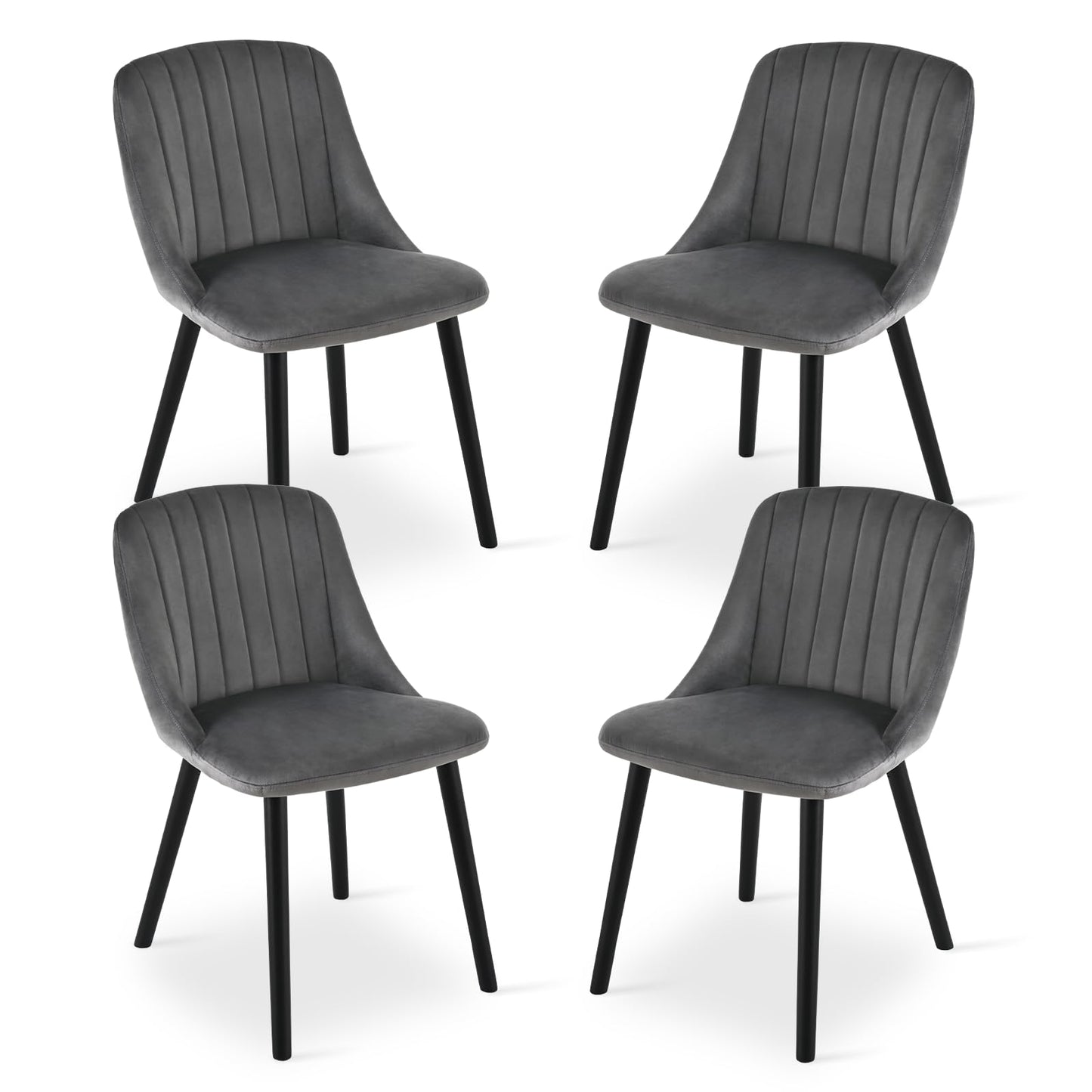 Goeurvant Dining Chairs Set of 4 Velvet Chairs for Living Room with Wood Legs Kitchen Chair Upholstered, Dark Grey with Black Leg