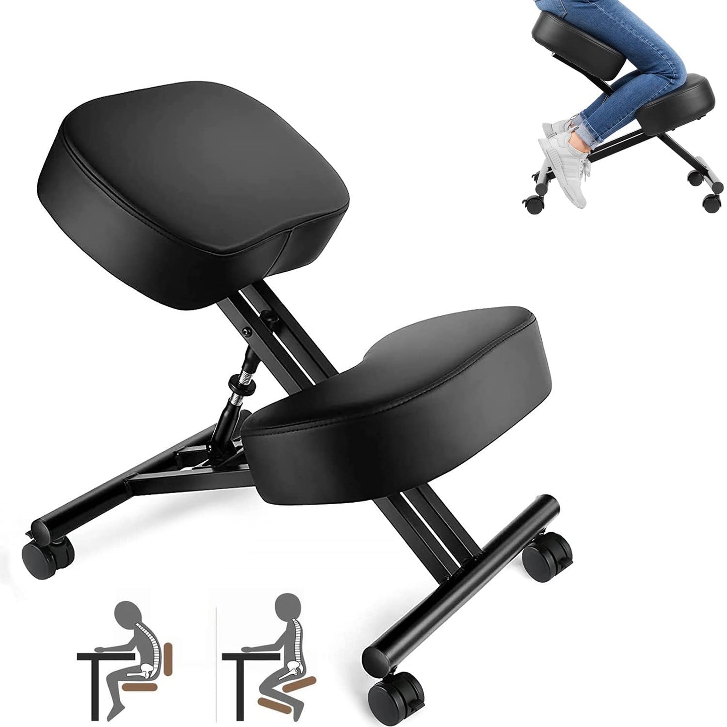 Ergonomic Kneeling Chair - Height Adjustable Kneeling Stool for Home and Office, Improve Posture to Relieve Neck and Back Pain