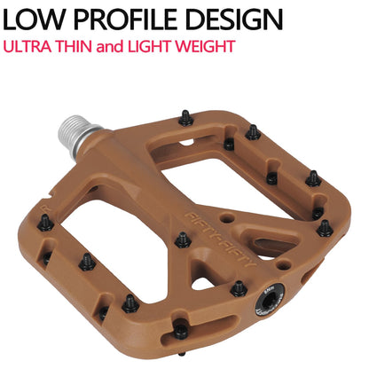 FIFTY-FIFTY Mountain Bike Pedals, Non-Slip MTB Nylon Composite, 9/16" Bicycle Pedals, Lightweight and Wide Flat Platform (Gum)