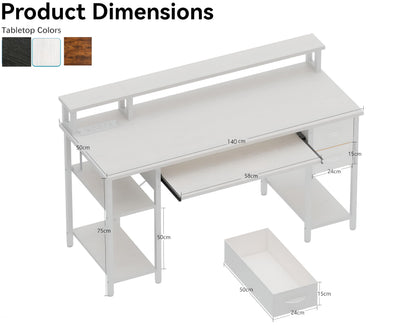 Xyphren Computer Desk with Drawers, Office Desk with Keyboard Tray with Power Outlet & Monitor Stand