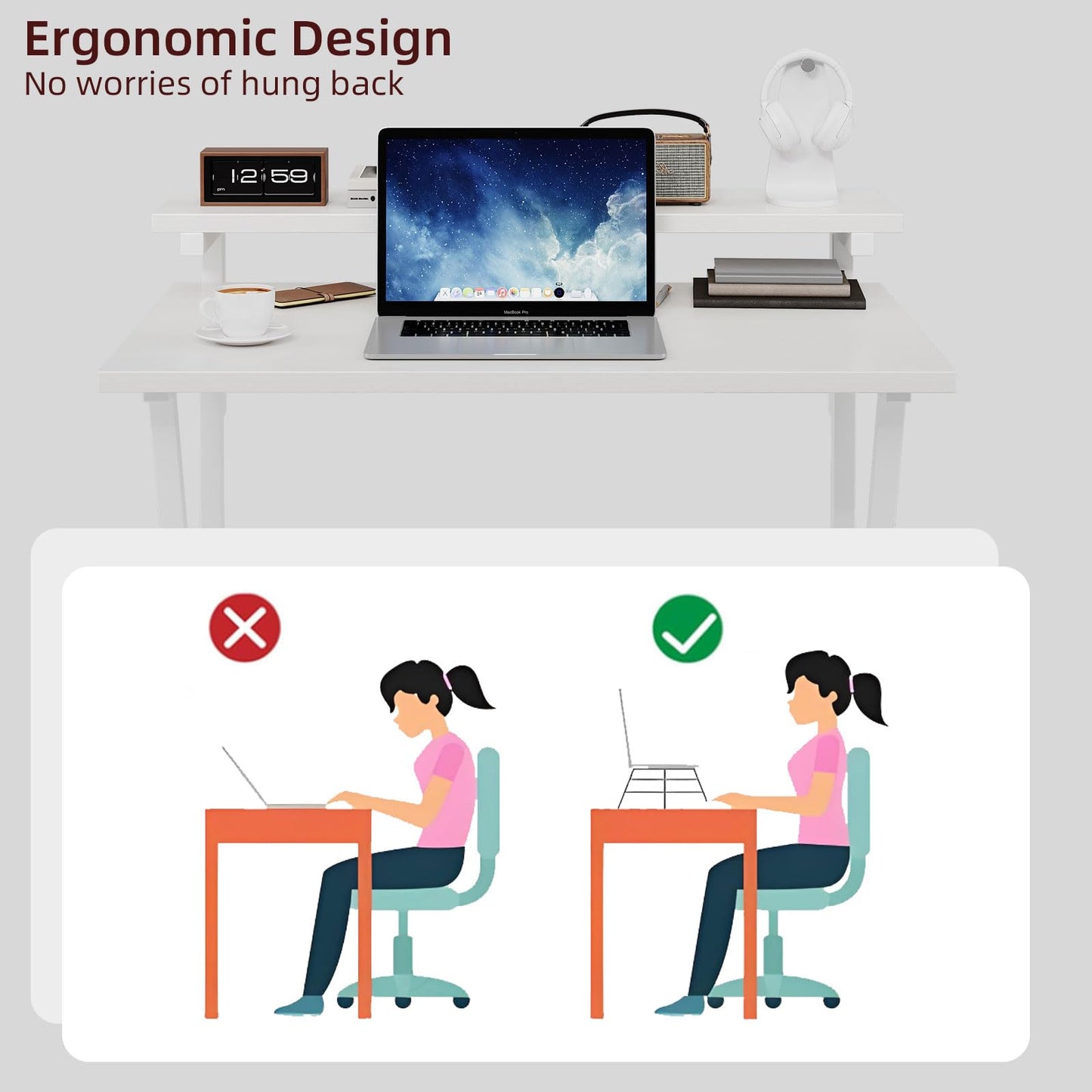 COTUBLR 70 x 48 cm Desk, Small Computer Desk for Small Spaces, Gaming Desk with Adjustable Monitor Stand, Modern Simple Style Compact Desk