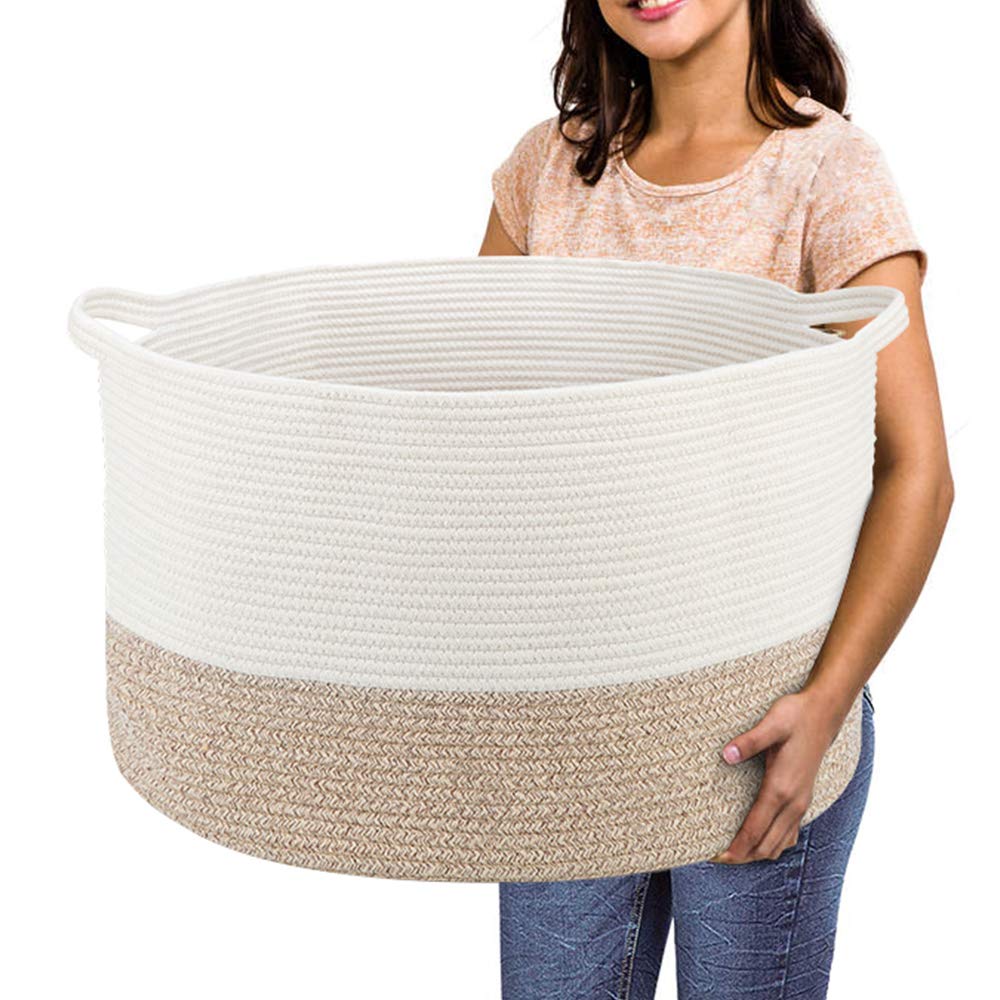 R RUNKA Toy Box for Stuffed Animal Storage – 22"x14" Large Cotton Rope Basket,Organiser for Toys， Boho Style Chest
