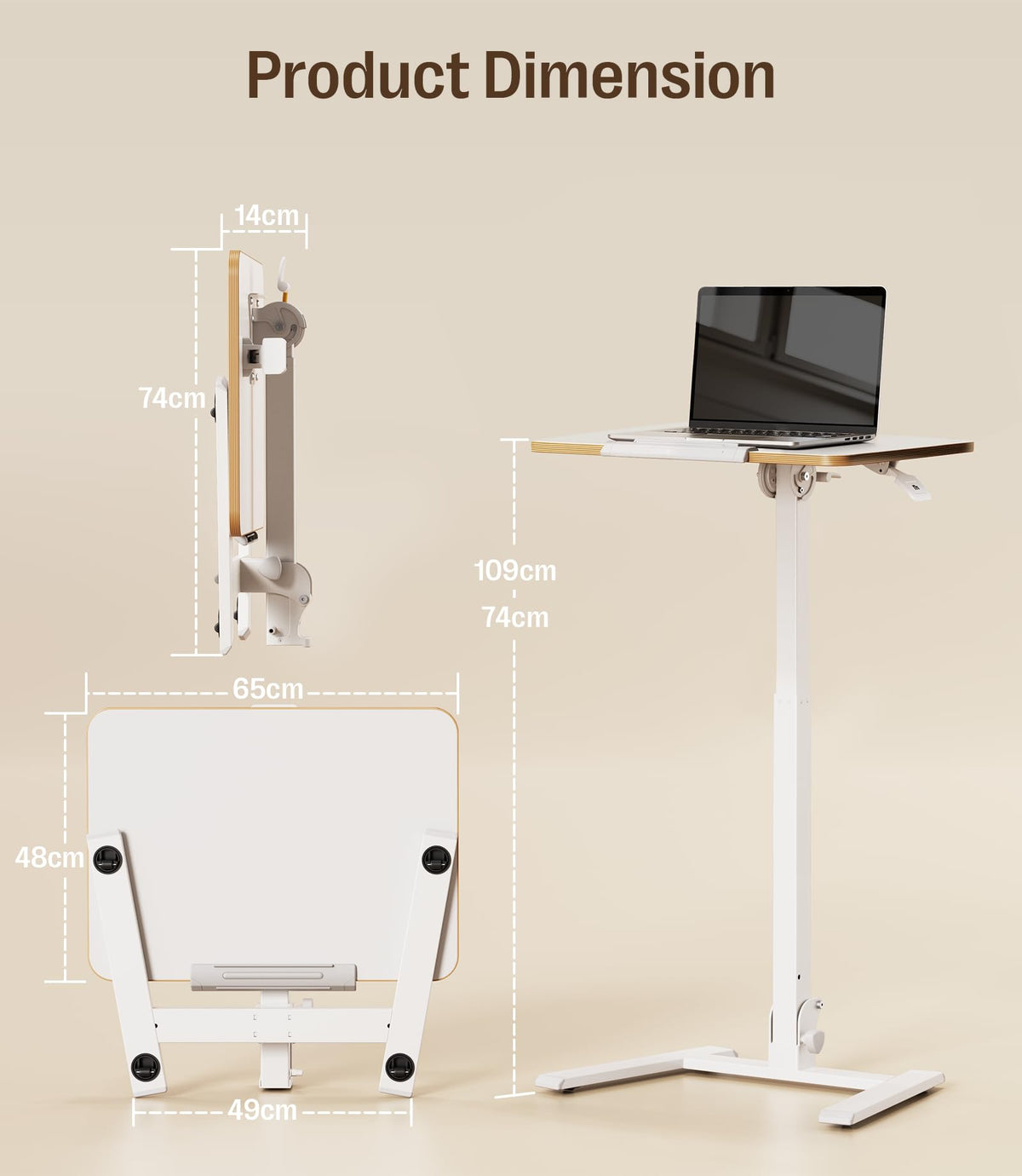 MAIDeSITe Fit Go Overbed Table with Wheels, Foldable Height Adjustable Desk