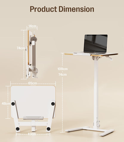MAIDeSITe Fit Go Overbed Table with Wheels, Foldable Height Adjustable Desk