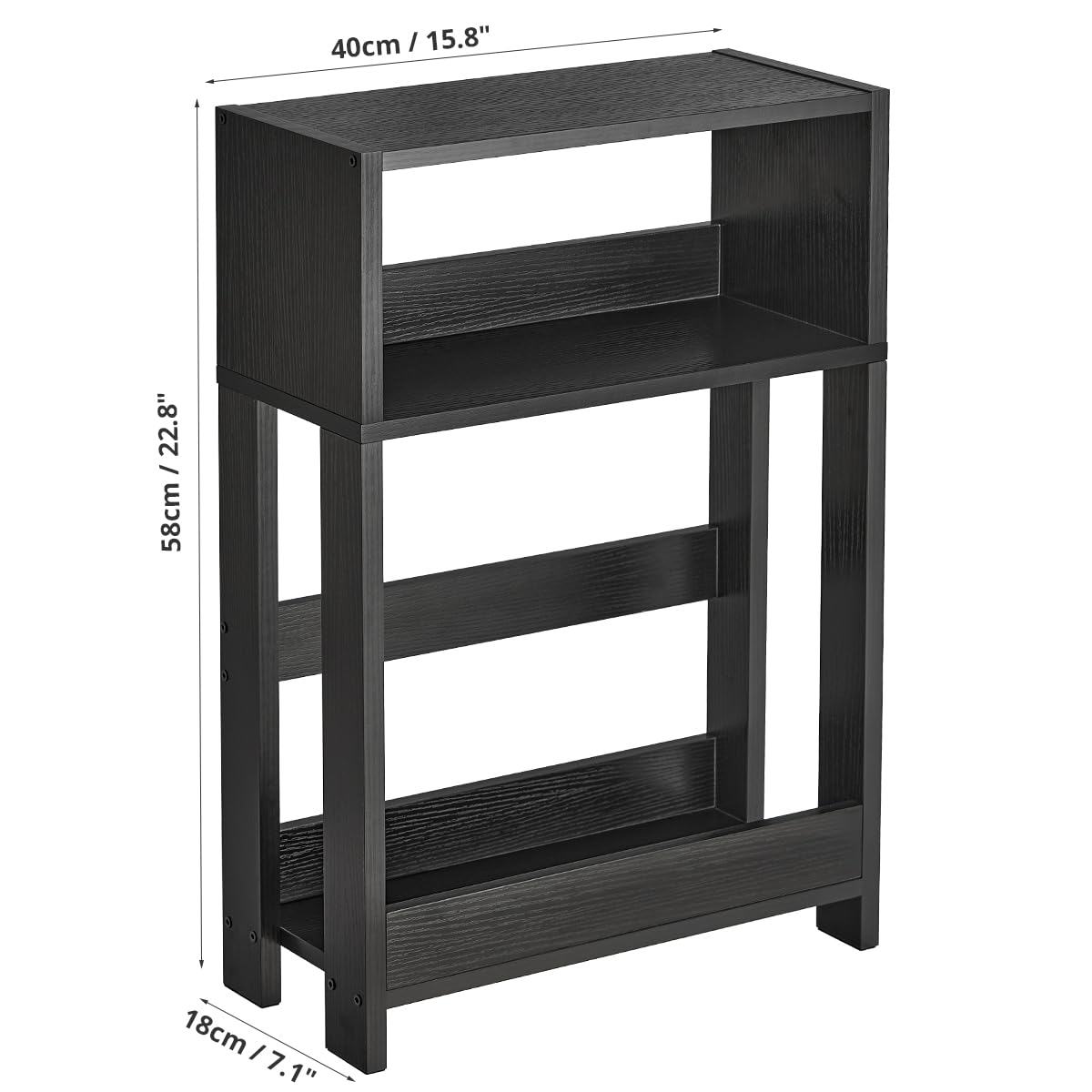 ZEXVIDA Narrow Side Table with Storage Shelf, 3-Tier Slim End Table & Nightstand for Bedroom, Living Room, Sofa Side Table for Small Spaces (Black)