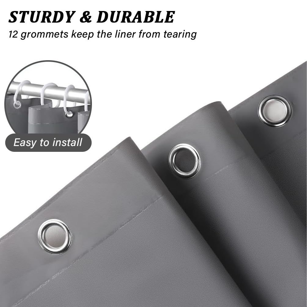 hjwanyin Shower Curtain, Long Shower Curtain Made of Mould PEVA, Stylish and Water Repellent Shower Liner for Bathroom (Grey, 180 * 200cm)