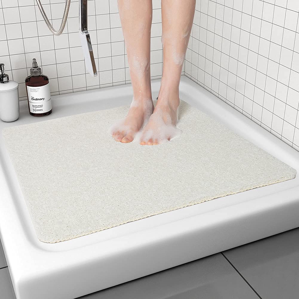 Square Shower Mat, Non Slip Anti Mould Bath Mat 53 x 53 cm, Loofah Shower Mats for Inside Shower, Washable Bath Mats with Drain, Bath Mat for Bathroom