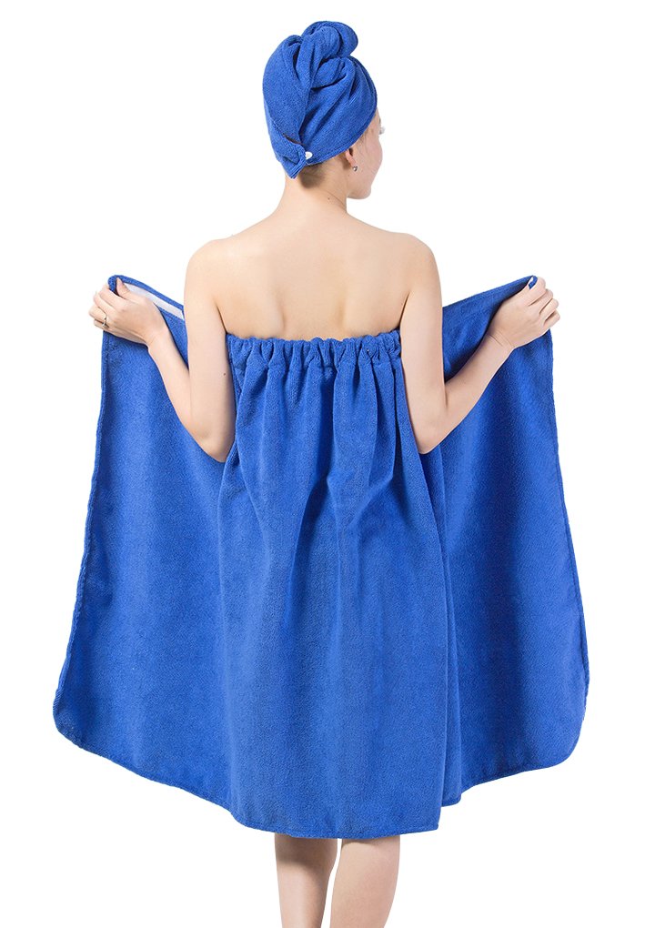 Moonlove Women's Towel Wrap Hair Turban Set Soft Microfiber Wearable Spa Shower Bath Wrap Strapless Cover Up Bathing Towel Tube Dress Bathrobe with