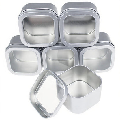 Goodma 6-Pack 240ml Square Metal Tins with Clear Window, Silver