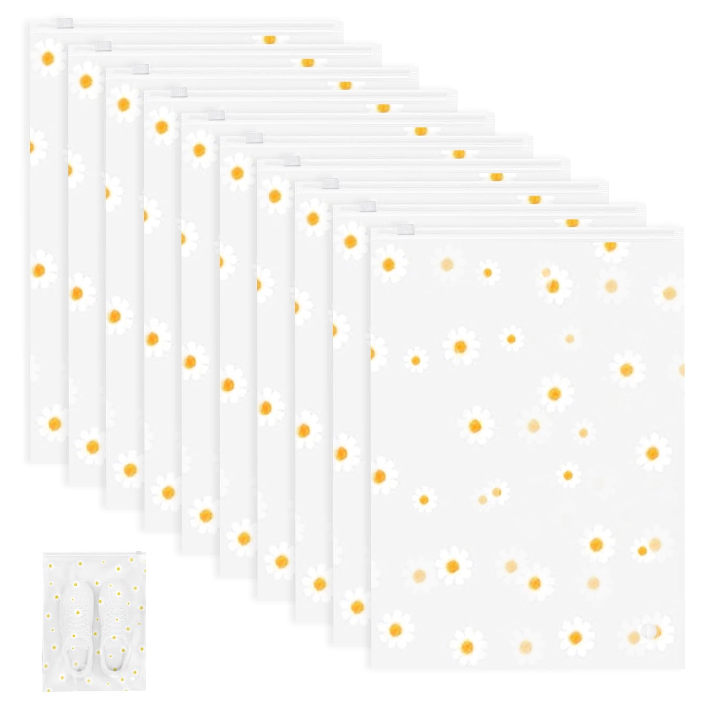 GAOHAN 10Pcs ZipLock Shoe Bags Multi-Purpose Daisy Print Travel Storage Bag