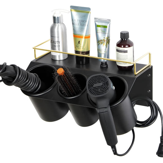 J JACKCUBE DESIGN Hair Dryer Holder Wall Mount Bathroom Vanity Hair Styling Care Tool Accessories 3 Cups Storage Organizer Caddy with Shelf Steel