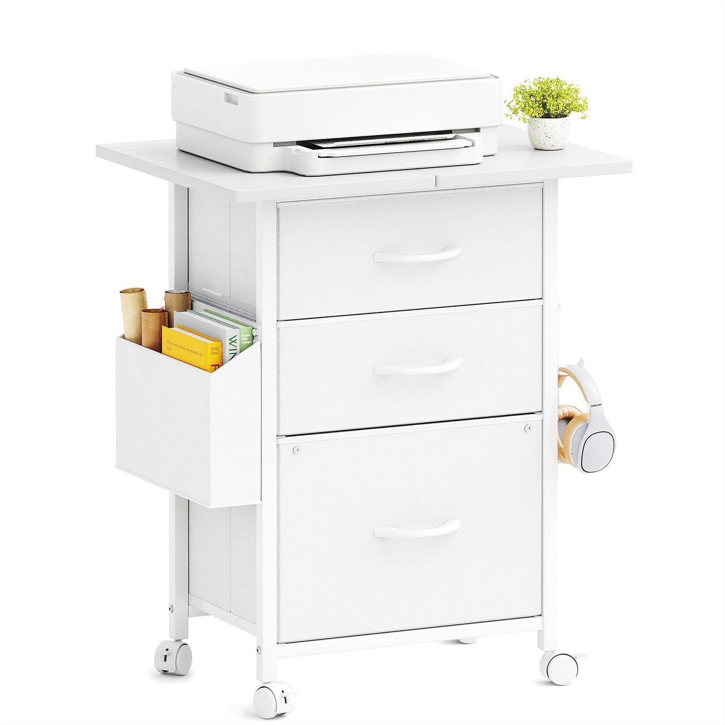 CAIYUN Filing Cabinet with 3 Fabric Drawers, Mobile File Cabinet on Wheels & Adjustable Feet, Rolling Under Desk Cabinet