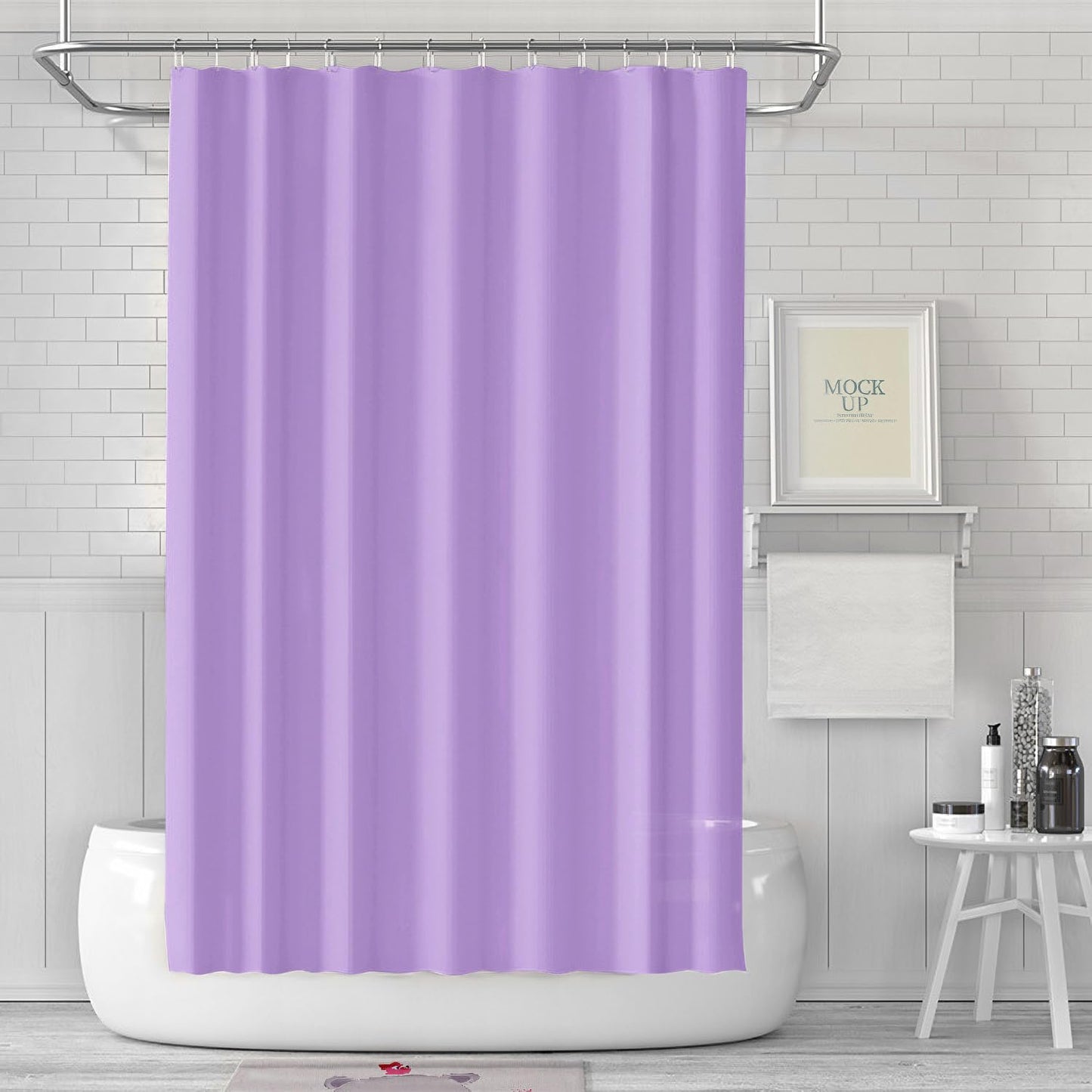 LUKDUNG 180 x 180 cm Bath Curtain, Anti-Mould Shower Curtain for Bathroom, Bathtub, Made of Fabric, Waterproof, Washable PEVA With 12 Rings