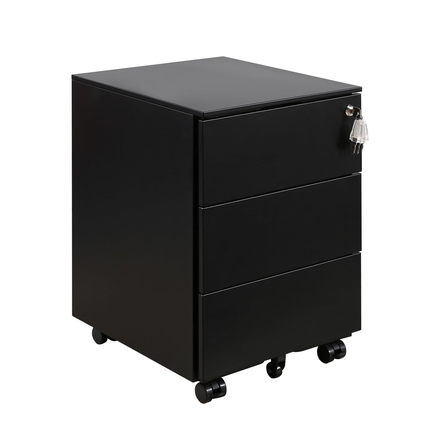 LVSTEEL 3-Drawer Mobile Filing Cabinet with Lock, Steel Office File Cabinet on Wheels, Under Desk Metal Cabinet, Fully Assembled, Black, 37x44x54cm