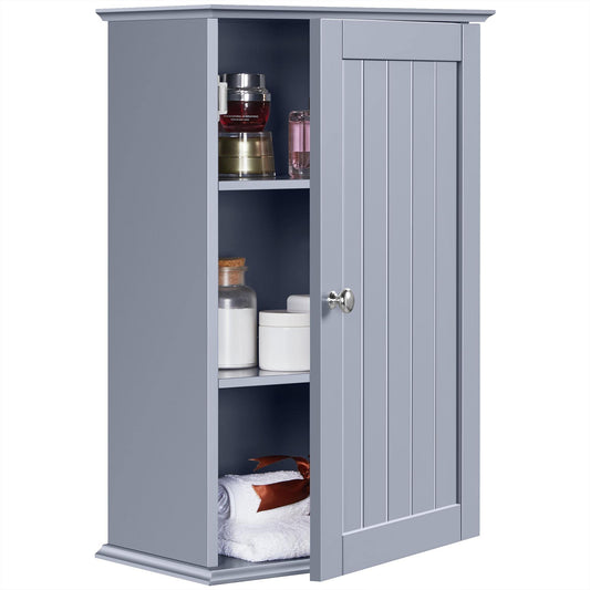 Yaheetech Bathroom Cabinet Single Wall Mounted Bathroom Storage Cabinet Wooden Cupboard with Adjustable Shelves, 21D x 35W x 55H cm, Grey