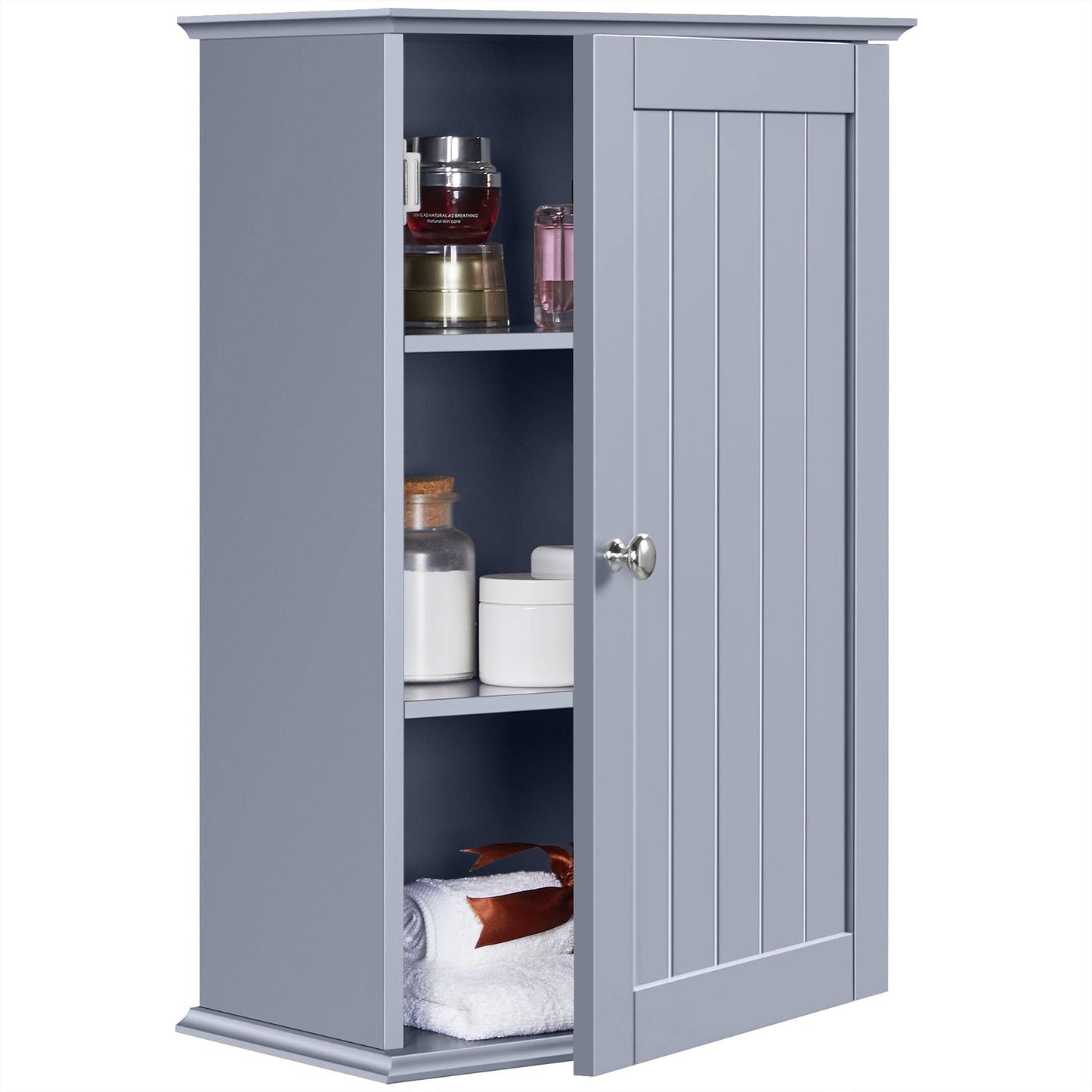 Yaheetech Bathroom Wall Cabinet with 3-Height Adjustable Shelf, 1 Door, Grey