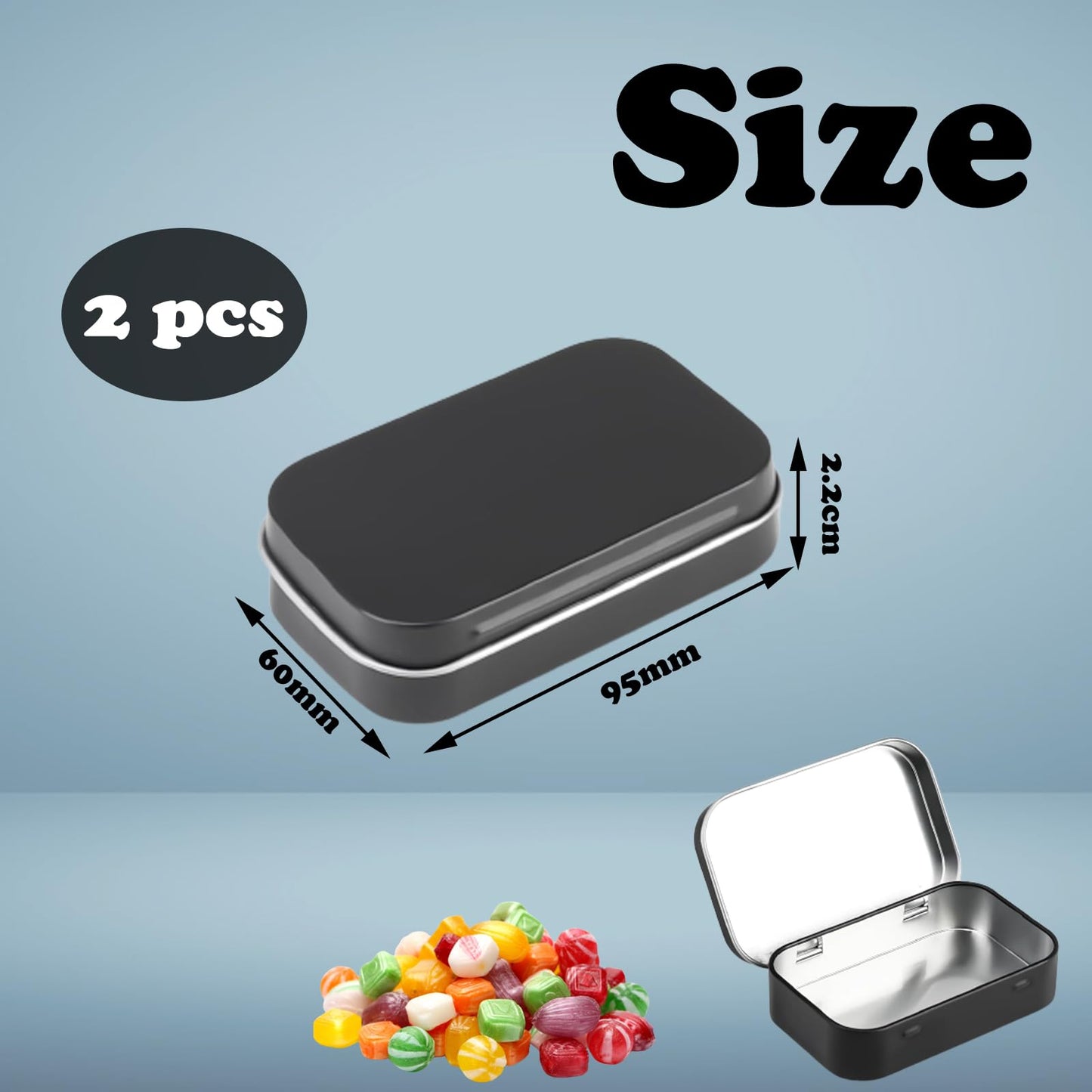 LPMXYW 2 PCS Rectangular Small Tin Boxes With Lid - Black Storage Box for Candy, Key, Earring, Coin Organizer - Mini Portable Box