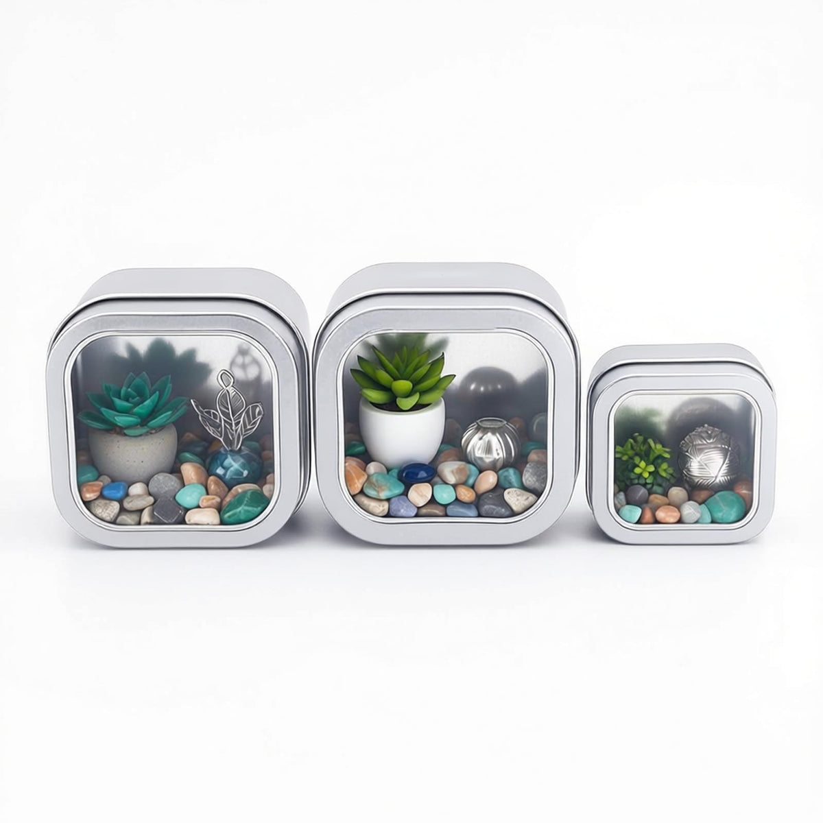 Goodma 6-Pack 240ml Square Metal Tins with Clear Window, Silver