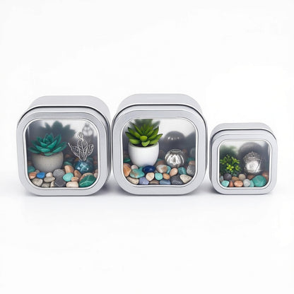 Goodma 6-Pack 240ml Square Metal Tins with Clear Window, Silver