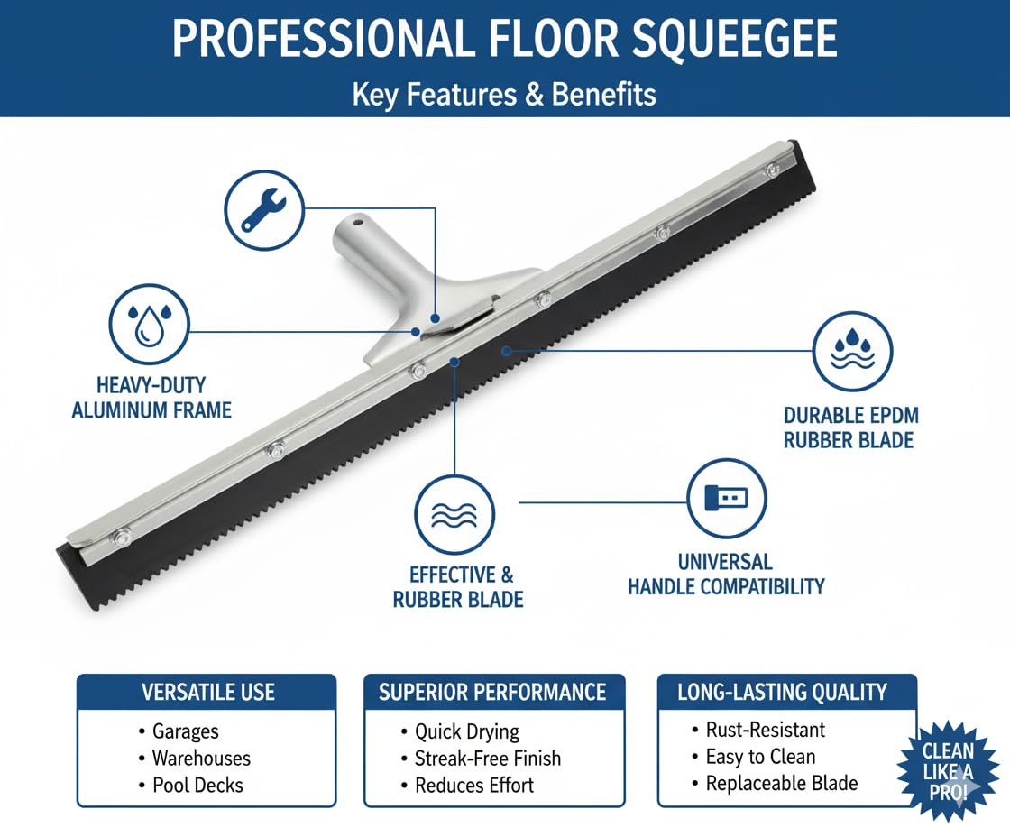 18 Inch Notched Floor Squeegee – Heavy Duty Epoxy & Resin Floor Spreader Tool with Durable Poly Blade, Ideal for Concrete, Garage
