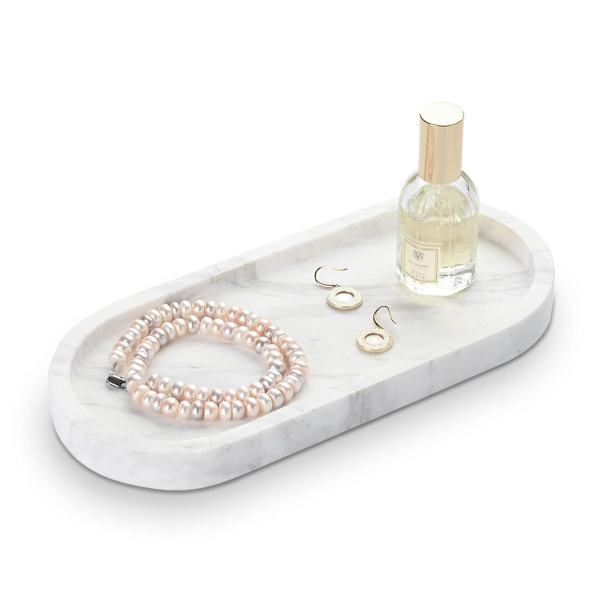 HAMAKAWA Oval Bathroom Vanity Tray, Large Natural Marble Tray 25cm / 10 inch, Volakas White Stone Soap Trays, Modern Perfume Trays