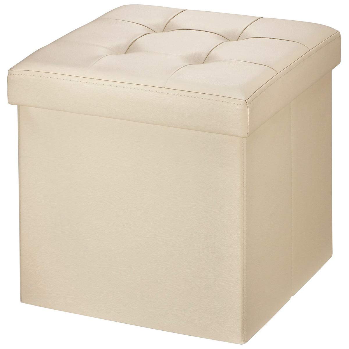 BRIAN & DANY Folding Ottoman Storage Box with Lid, Faux Leather Footstool Toy Storage Box Storage Seat 38 x 38 x 38 cm (Beige)