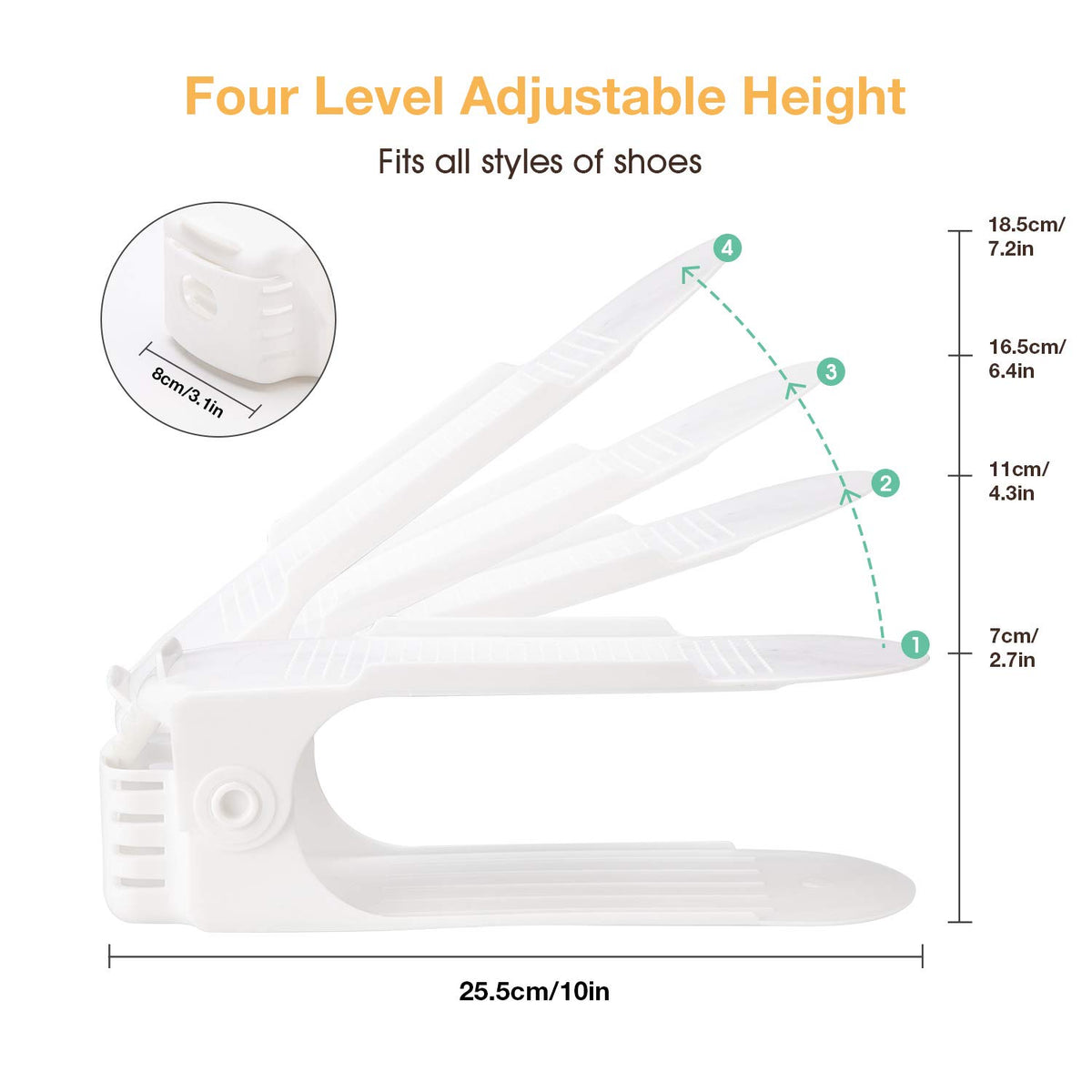 Neprock Shoe Slots Organizer, Adjustable Shoe Rack Stacker Storage Space Saver, Double Deck Shoe Rack Holder for Closet Organization 20-Pack, White