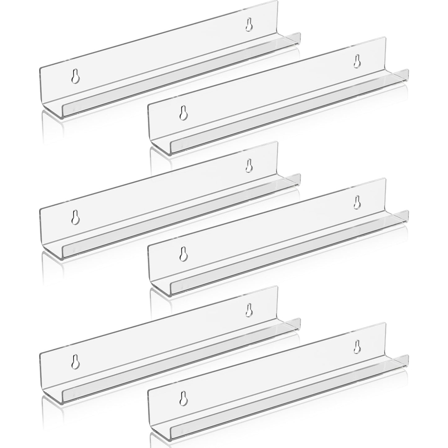 Dezzer 6 Pack Vinyl Record Shelf Wall Mount, 30.2 cm Acrylic Vinyl Holder for Album Record Storage & Display, Clear Floating Shelf for Kids Bookshelf