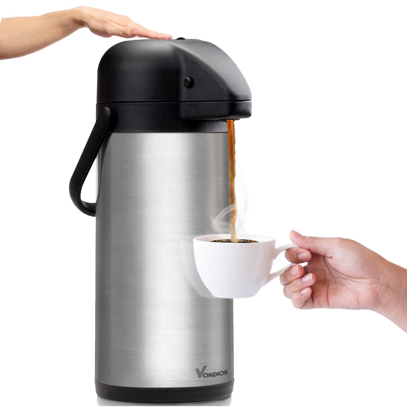 Vondior Insulated Coffee Carafe Jugs with Pump 2.5L, Thermal Coffee Pot Stainless Steel, Teapot Vacuum Jug for Hot/Cold Water, Party Chocolate Drinks