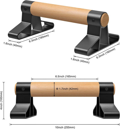 SELEWARE Wood push up bars Parallettes bars Anti-slip Handstand Bars for Calisthenics, Fitness, Floor workouts Solid Wood with Sturdy Metal Bracket,