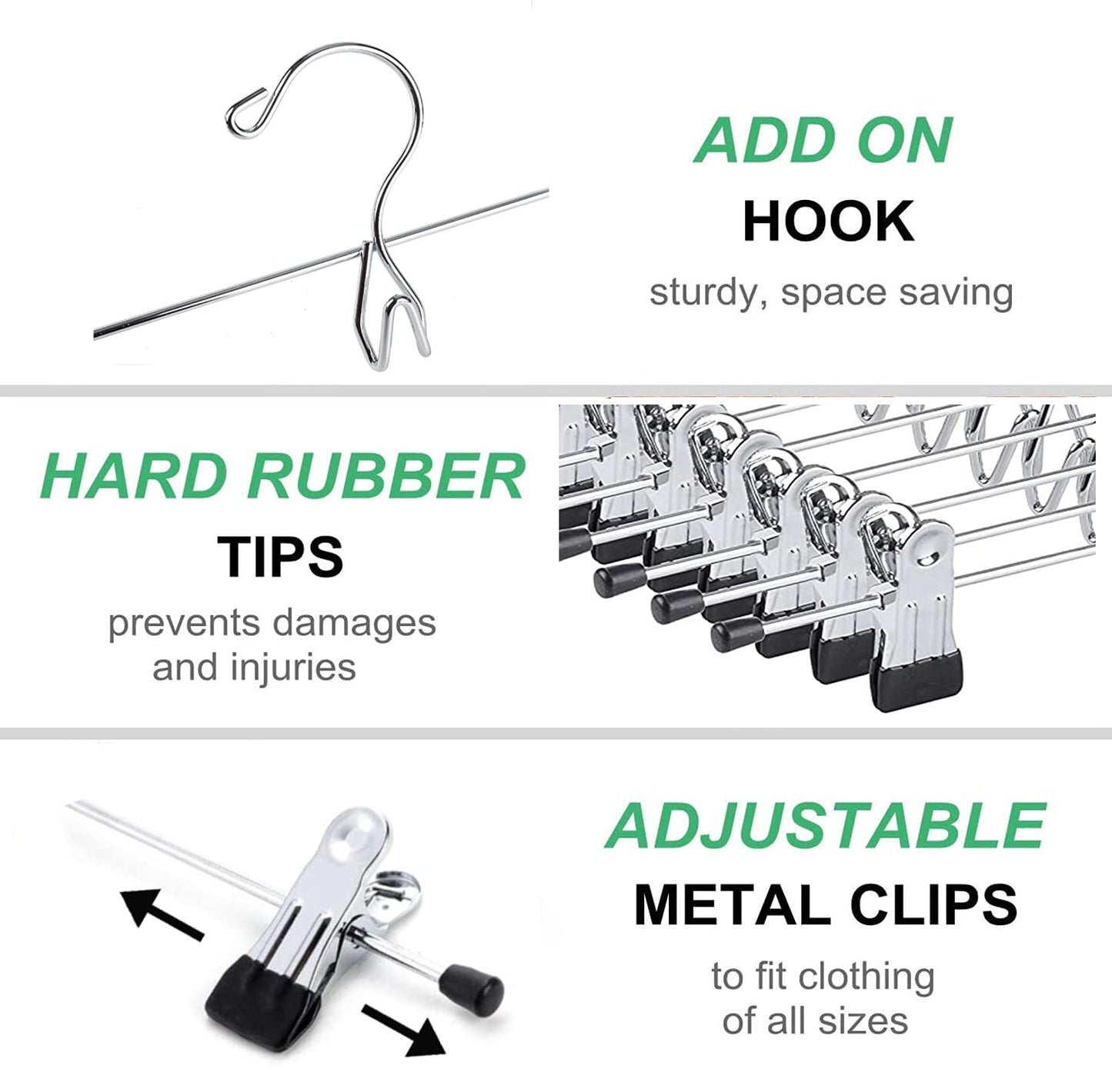 Amber Home 26 Pack Heavy Duty Add on Metal Pants Skirt Hangers, Stackable Add-on Metal Clothes Hangers with 2-Adjustable Clips