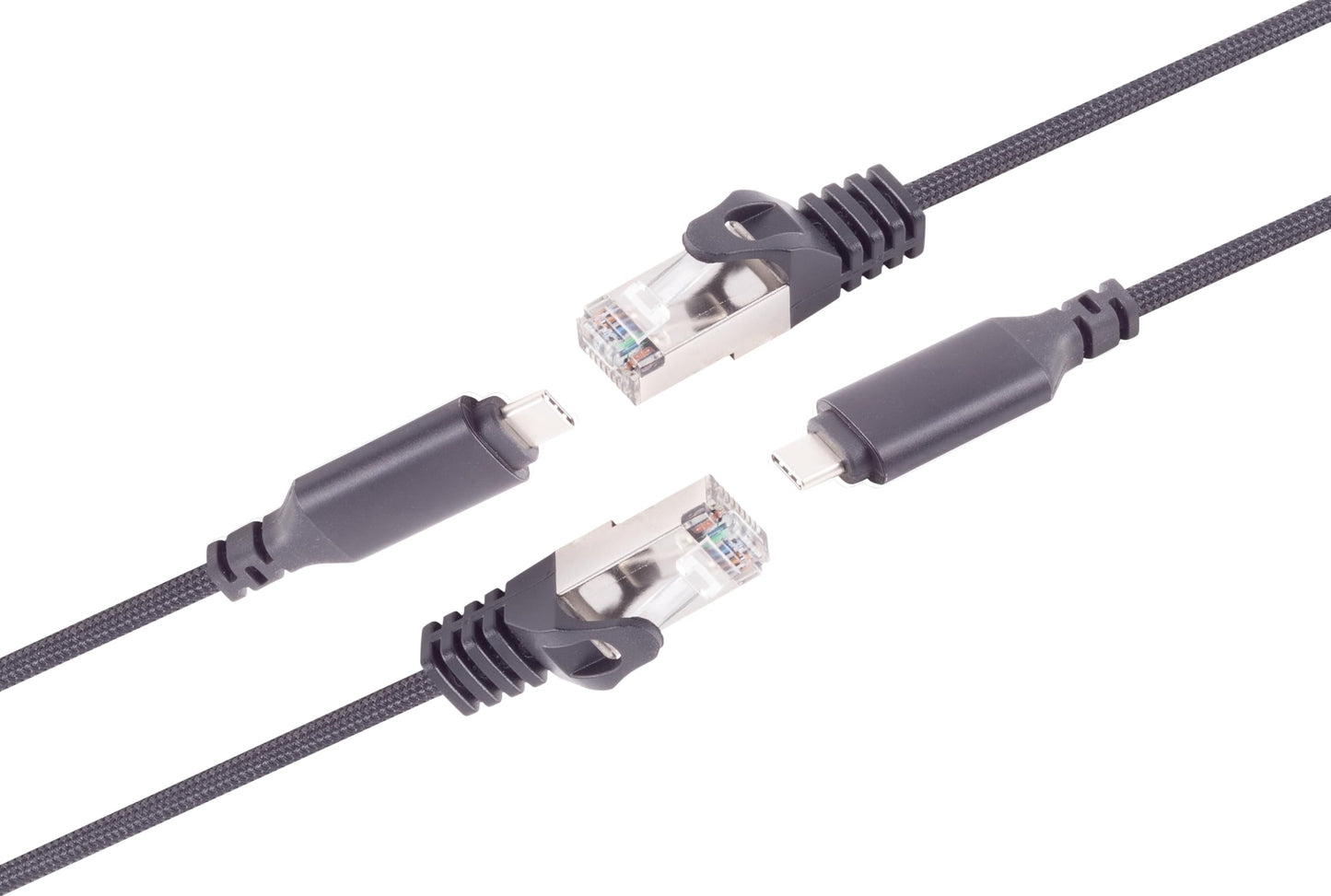 1aTTack.de 2m USB-C to LAN adapter cable 2 pieces cable 1 Gbit data transfer USB C 3.1 to RJ45 Ethernet Cat6 cable compatible with smartphone laptop