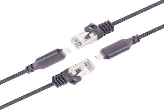 1aTTack.de 2m USB-C to LAN adapter cable 2 pieces cable 1 Gbit data transfer USB C 3.1 to RJ45 Ethernet Cat6 cable compatible with smartphone laptop