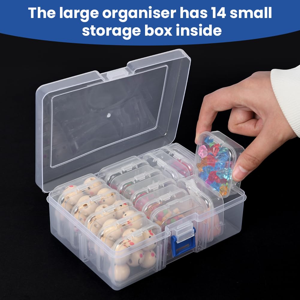AUAUY Bead Organizer Box, 15Pcs Clear Plastic Storage Containers for Beads