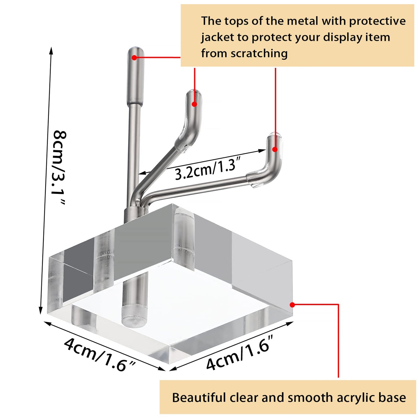 BTSKY Mini Size Adjustable Silver Metal Arm Display Stand with Square Base