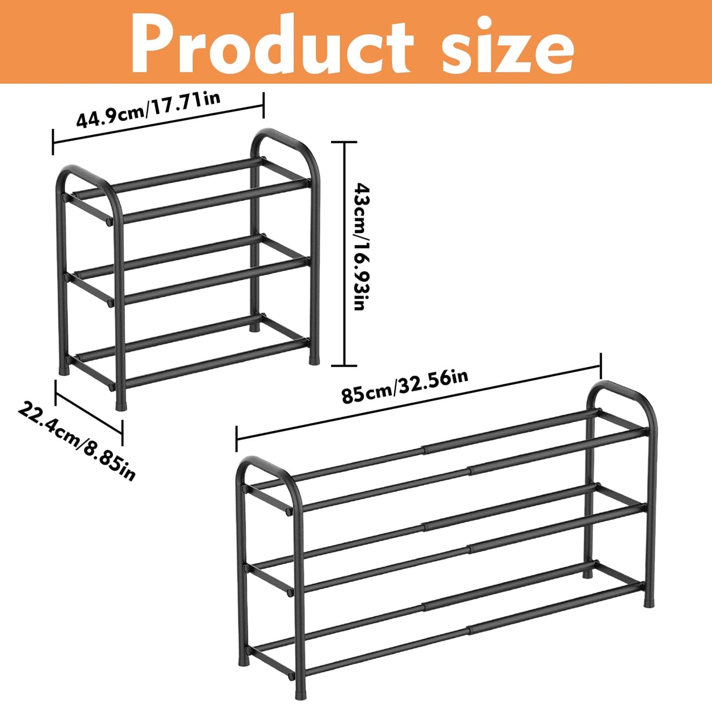 WEELOO Expandable Shoe Rack，Adjustable and Retractable Metal Shoe Shelf