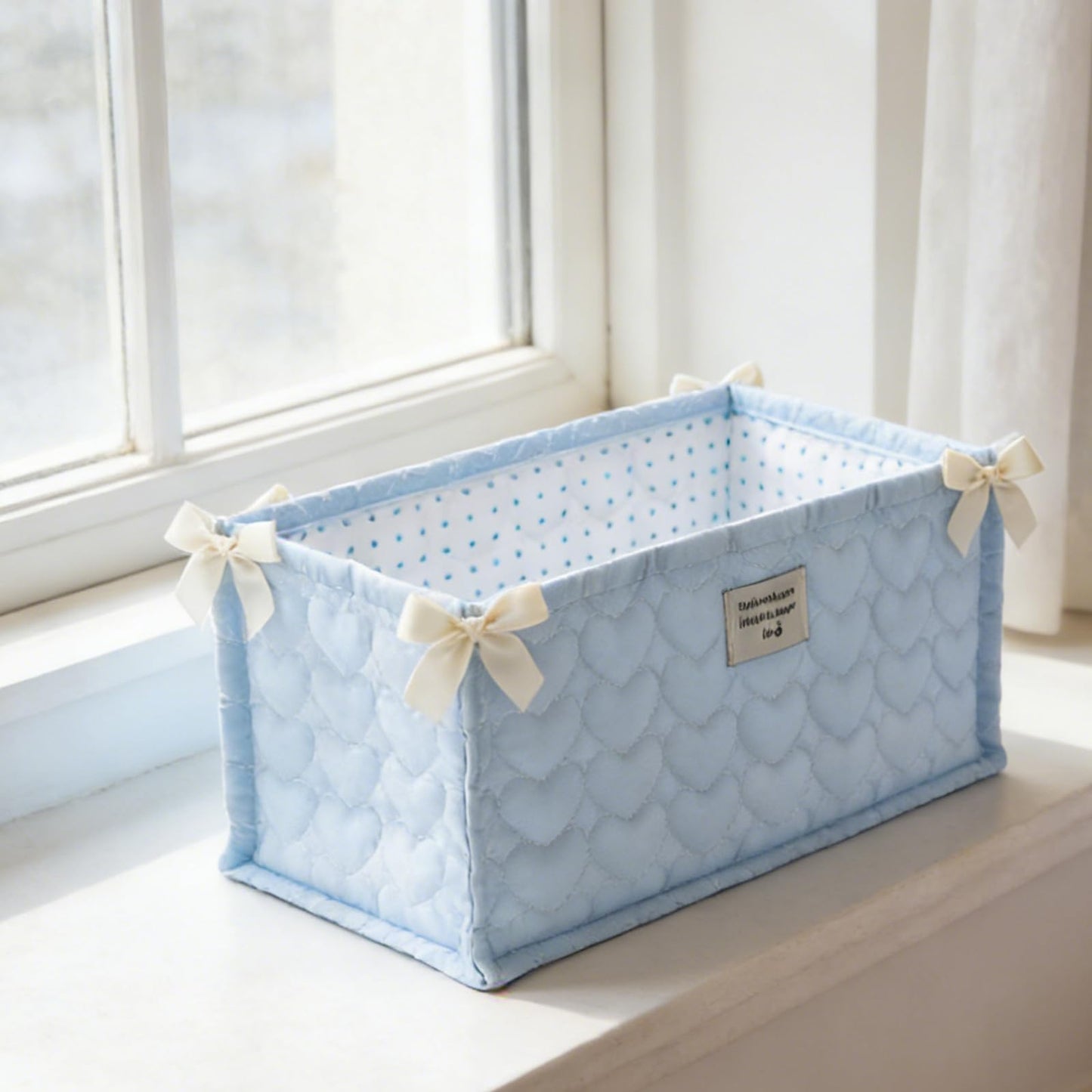 ESSECMBS Cute Indoor Storage Basket Decorative Plaid Basket Organizer with Bows for Towels, Desktop Items, Office Stationary