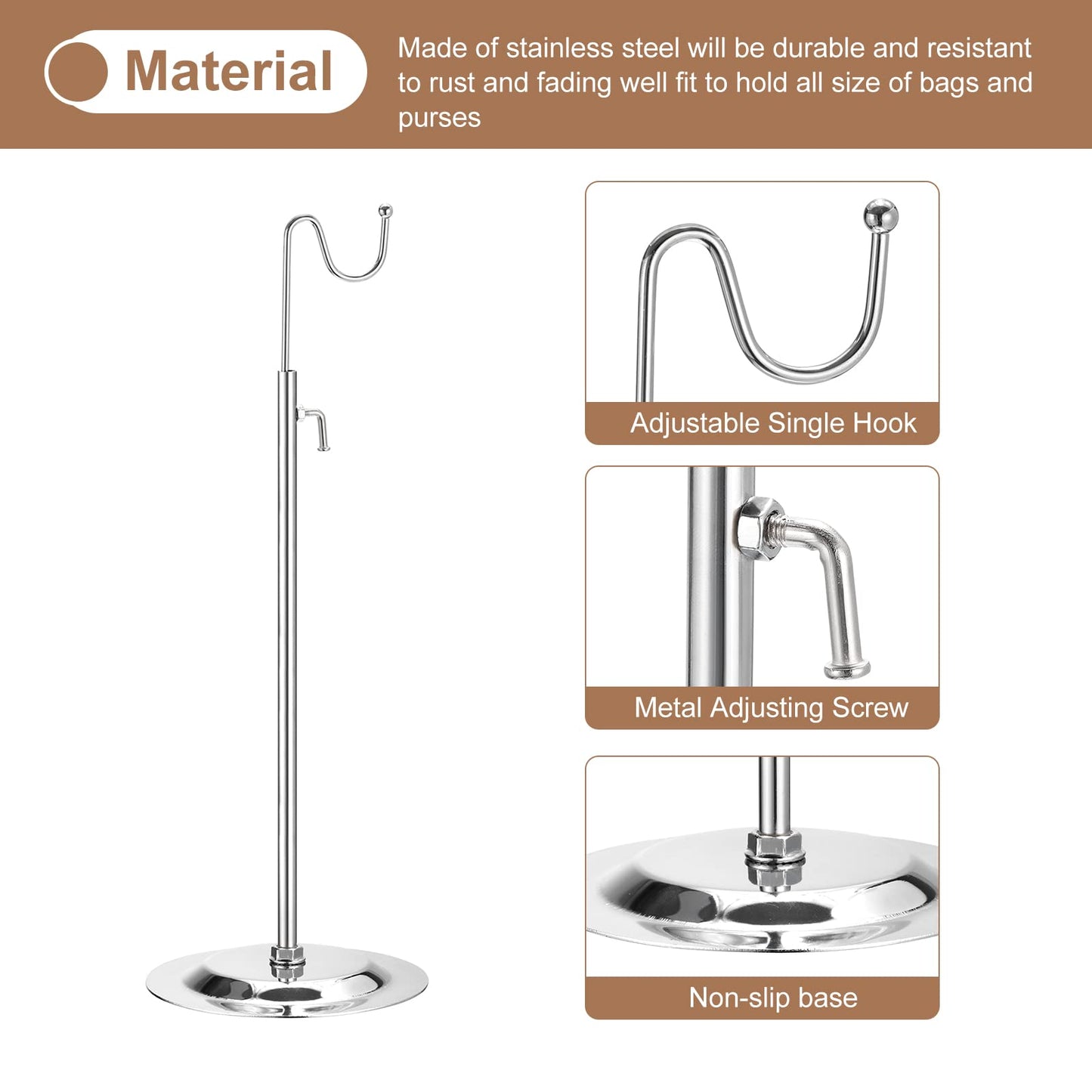 sourcing map Purse Display Stand Set 2 Pack Adjustable Tabletop Single Hook Handbag Rack Metal Bag Holder for Retail Boutique Store - Silver