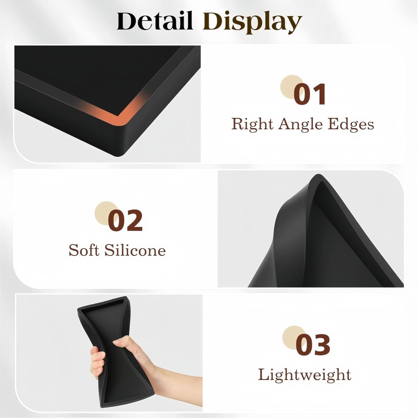 2 Pcs Black Bathroom Vanity Tray Rectangle Silicone Tray