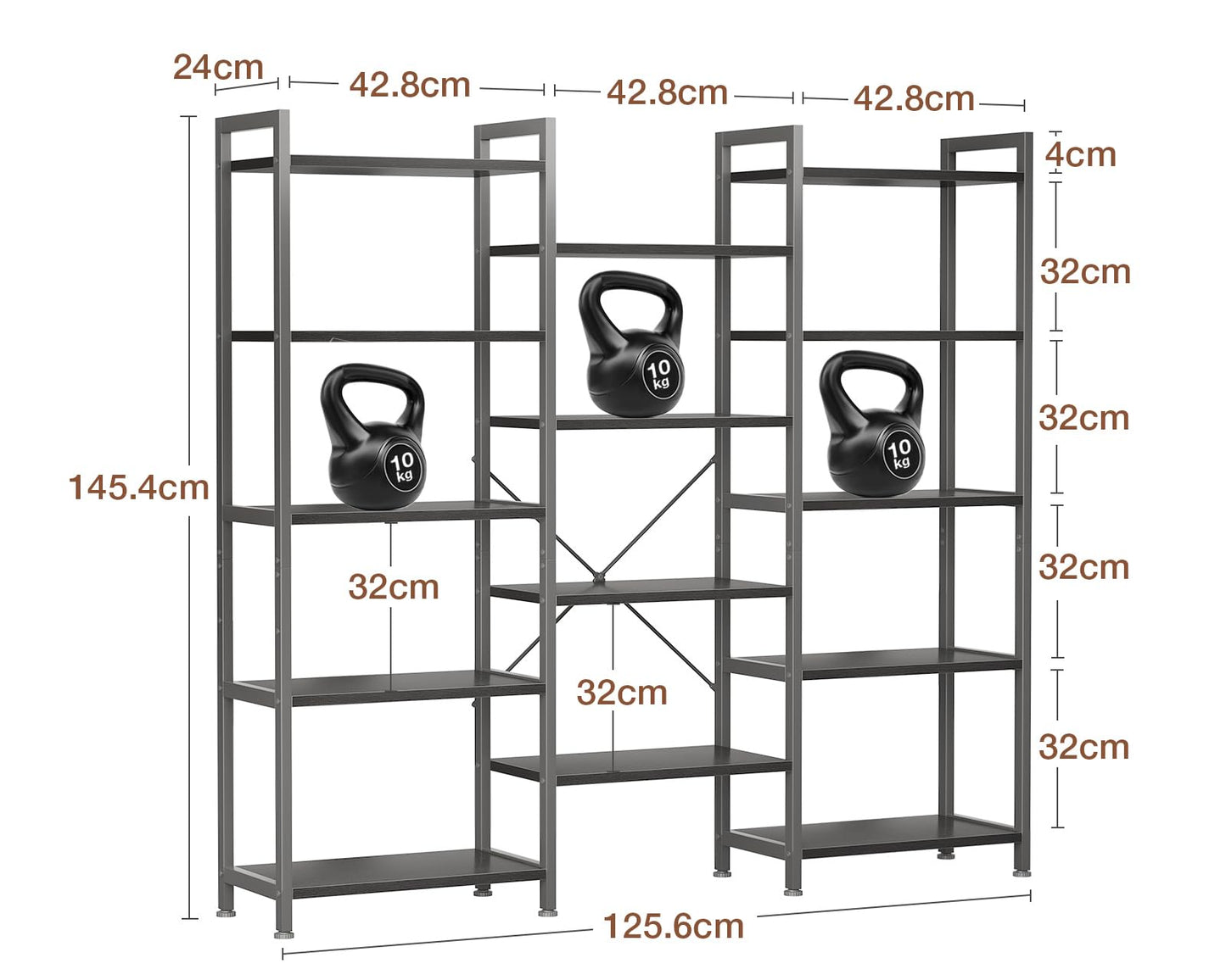 Coleshome 5-Tier Book Shelf, Industrial Bookcase, 146cmx126cm, Black