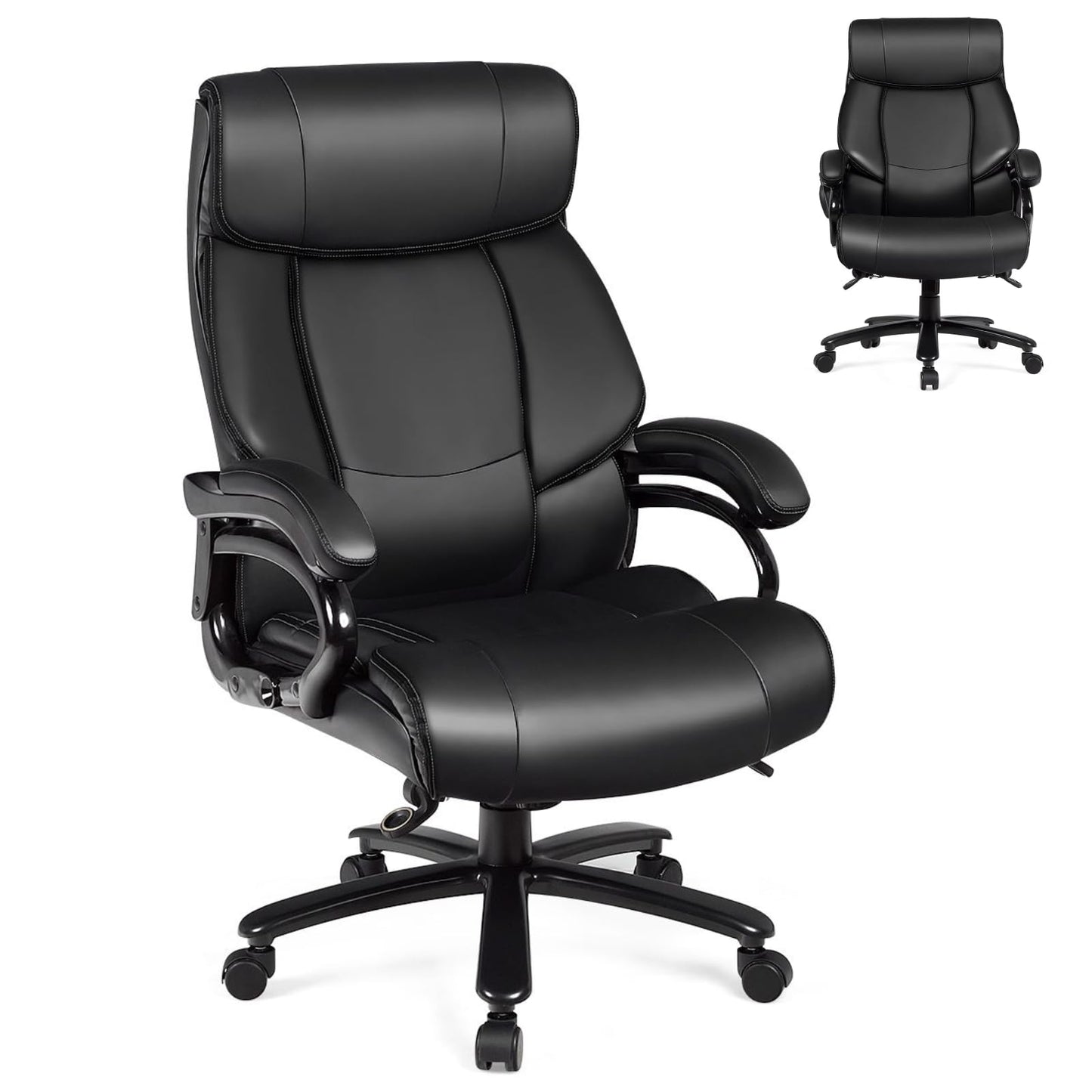 CASART PU Leather Office Chair, 300/400/500LBS Big and Tall Executive Chair with Rocking Backrest&Armrest, Heavy Duty Metal Base