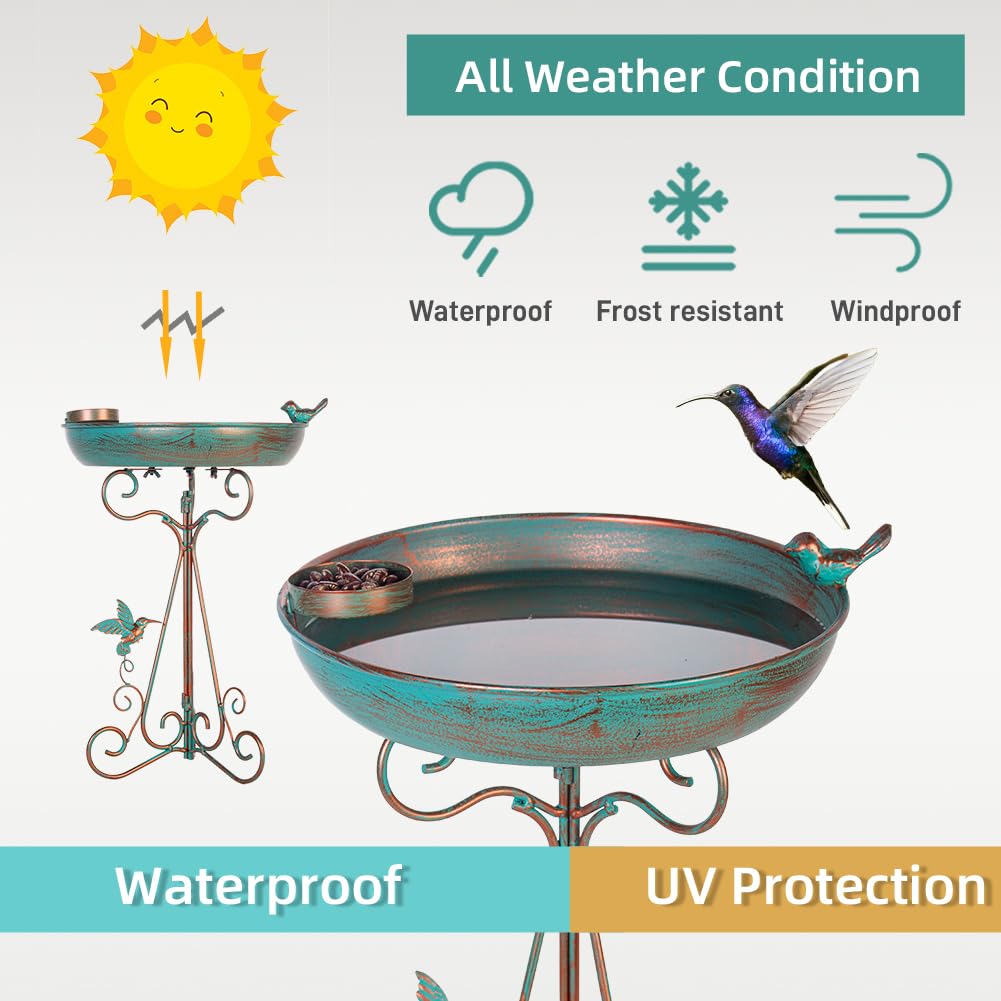 dreamysoul Bird Bath 12" Dia Bowl, Metal Birdbath with Feeder, Pedestal Bird Baths for Outside Outdoors Garden Patio Yard (Bronze)